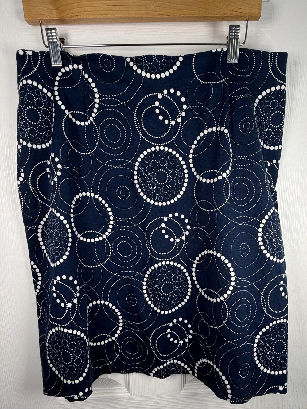 Cleo Navy White Circle Print A-Line Skirt Women's Size 16 Cotton Career Classic